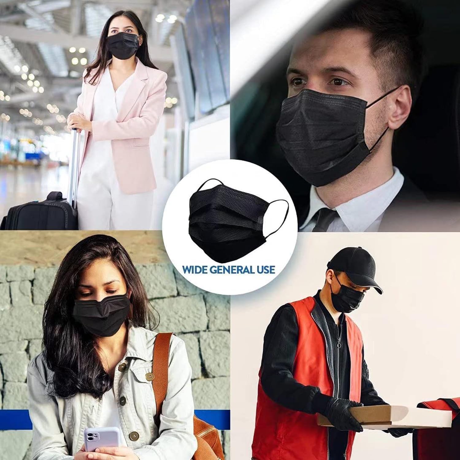 100Pcs Black Disposable Face Mask, 3 Ply Black Face Masks with Soft Elastic Ear loops - Image 5