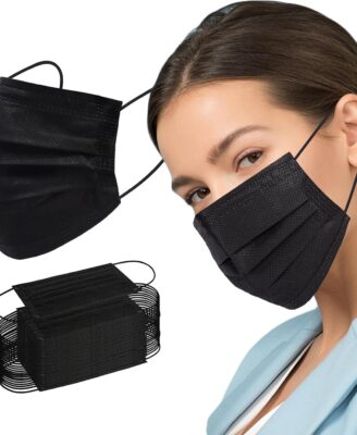 Borje Disposable Face Mask, 100 PCS Black Masks, 3 Ply Protection Face Masks