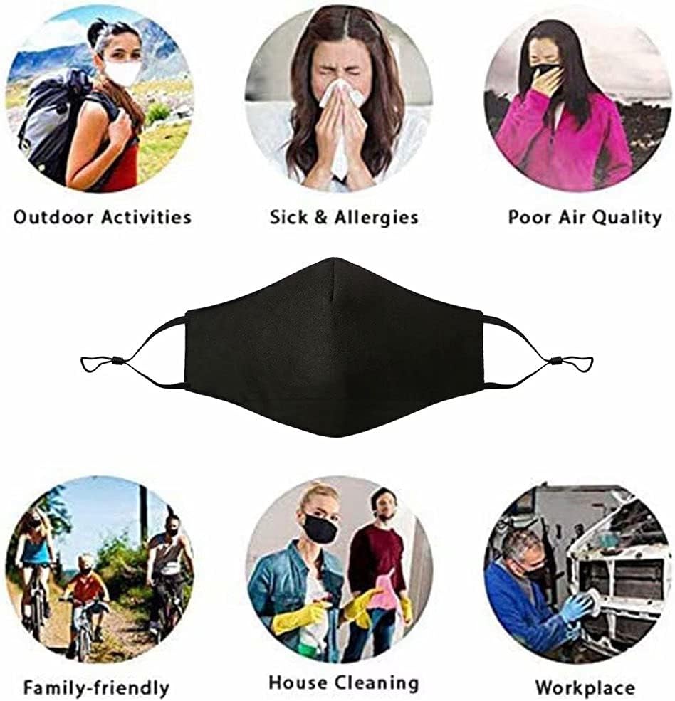 NBDIB Adult Adjustable Face Protection with Filter Pocket and Nose Wire Black Breathable Cloth Mask with 10Pcs Filters - Image 8
