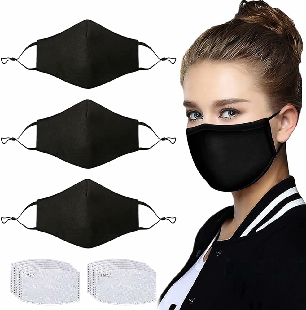 NBDIB Adult Adjustable Face Protection with Filter Pocket and Nose Wire Black Breathable Cloth Mask with 10Pcs Filters - Image 9