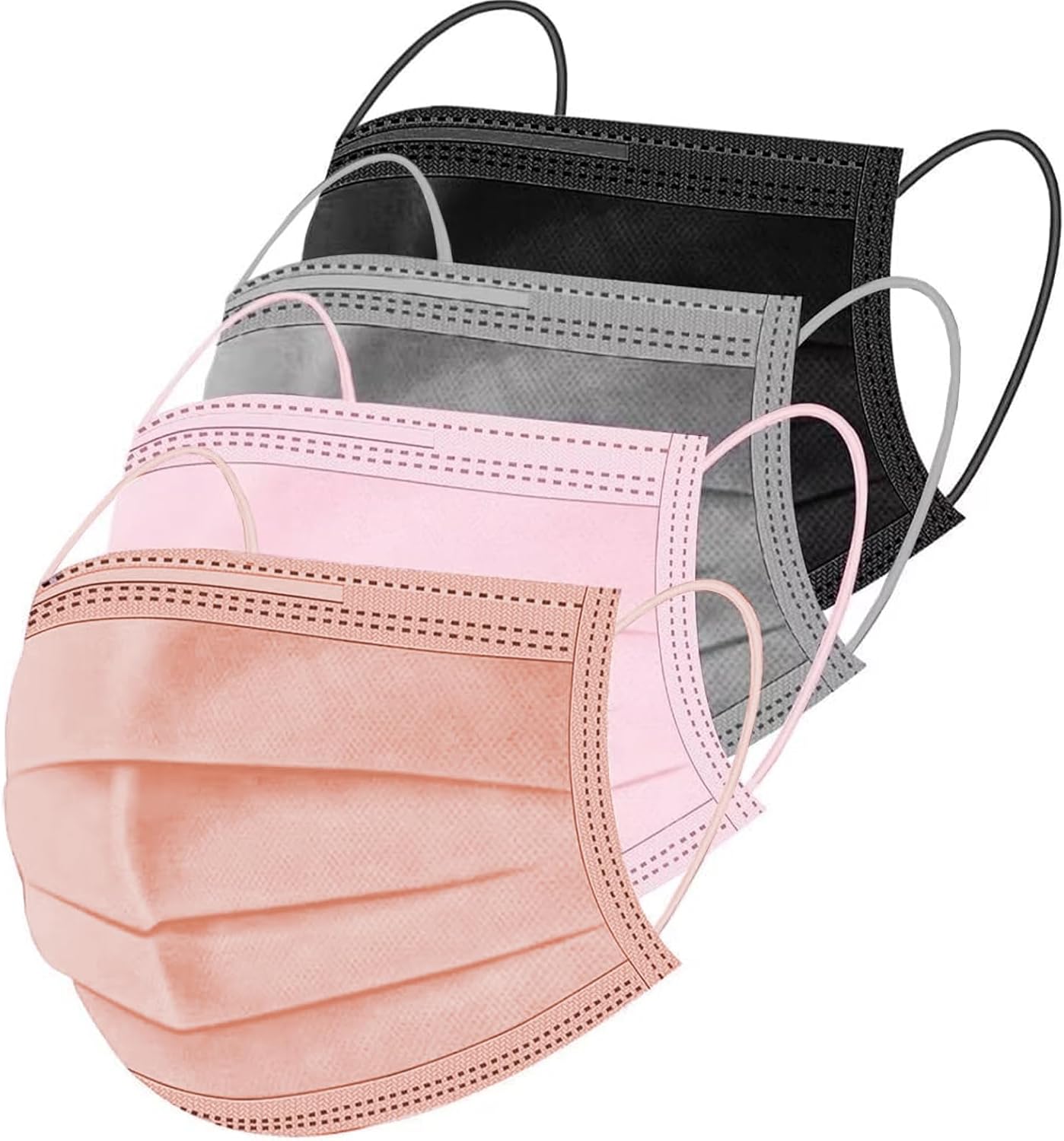 ZIYE 100/500 Pcs Disposable Face Masks, Breathable Mask 3 Layer with Nose Clip Elastic Earloop(Multicolor/Black)