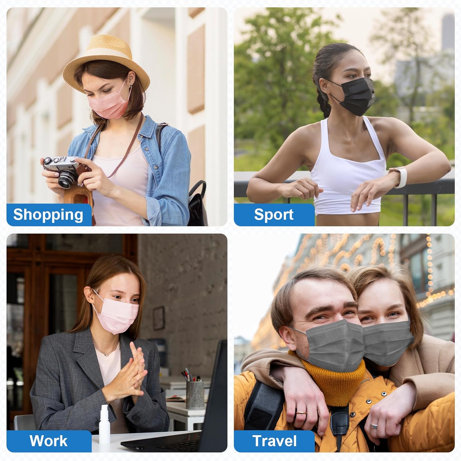 ZIYE 100/500 Pcs Disposable Face Masks, Breathable Mask 3 Layer with Nose Clip Elastic Earloop(Multicolor/Black) - Image 7